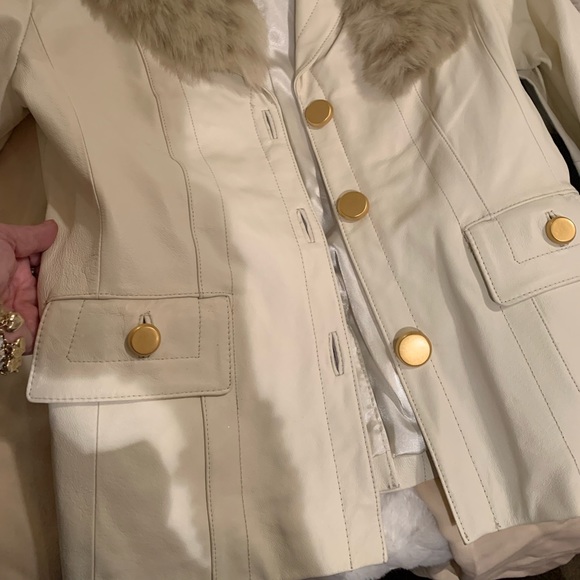Terry Lewis XS Blazer length & Style Cream Gorgeous Leather Blazer faux fur 🤗 - Picture 4 of 4